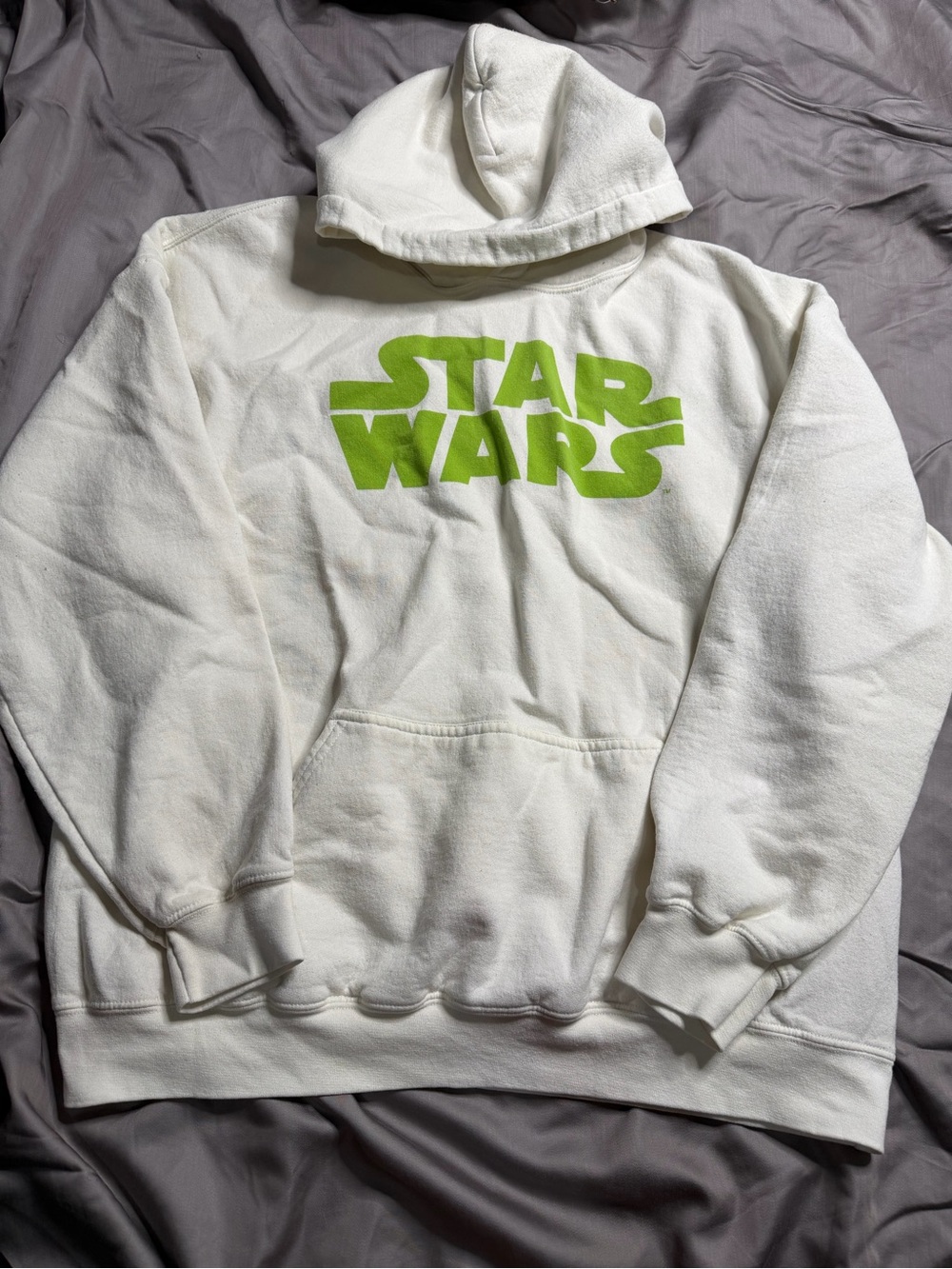 Star Wars White Pullover Hoodie with Bright Green Logo